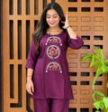 Purple Cotton Embroidered Co-ord Set
