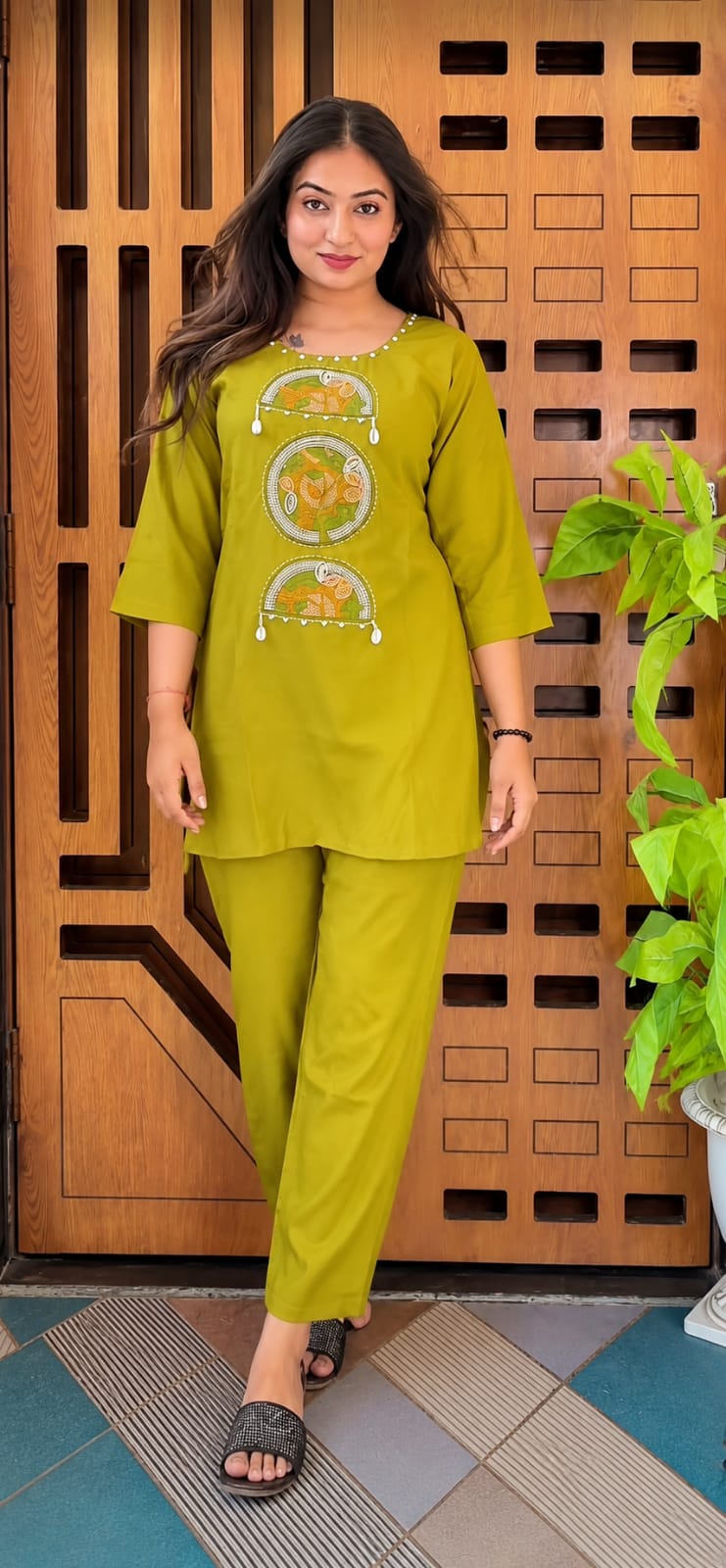 Yellow Cotton Embroidered Co-ord Set