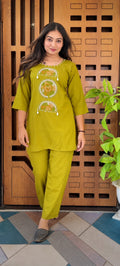 Yellow Cotton Embroidered Co-ord Set