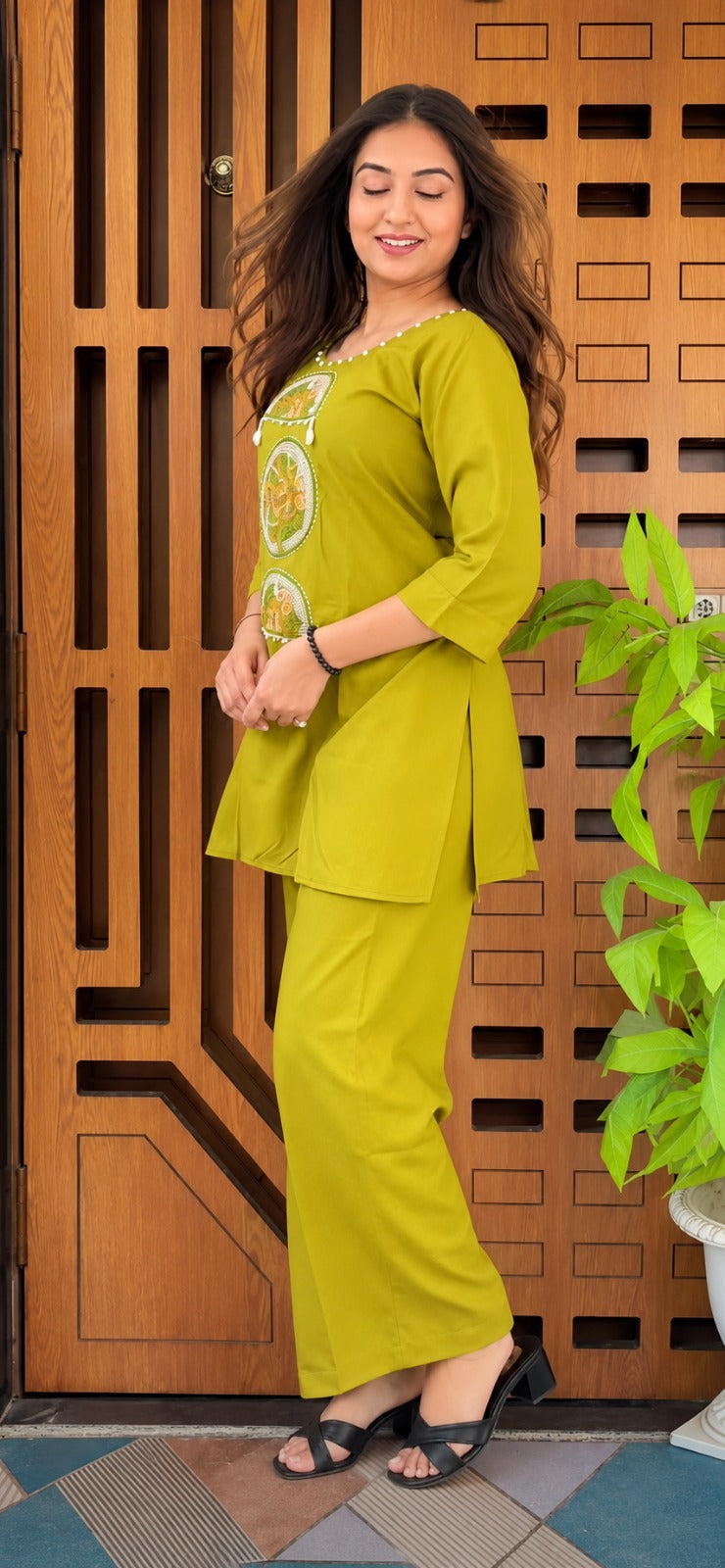 Yellow Cotton Embroidered Co-ord Set