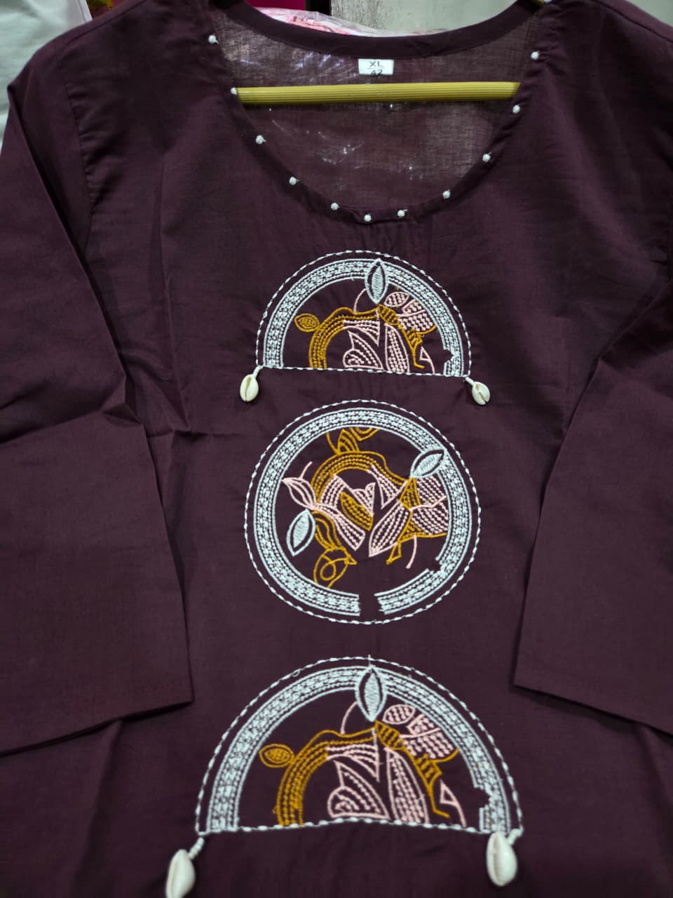 Brown Cotton Embroidered Co-ord Set