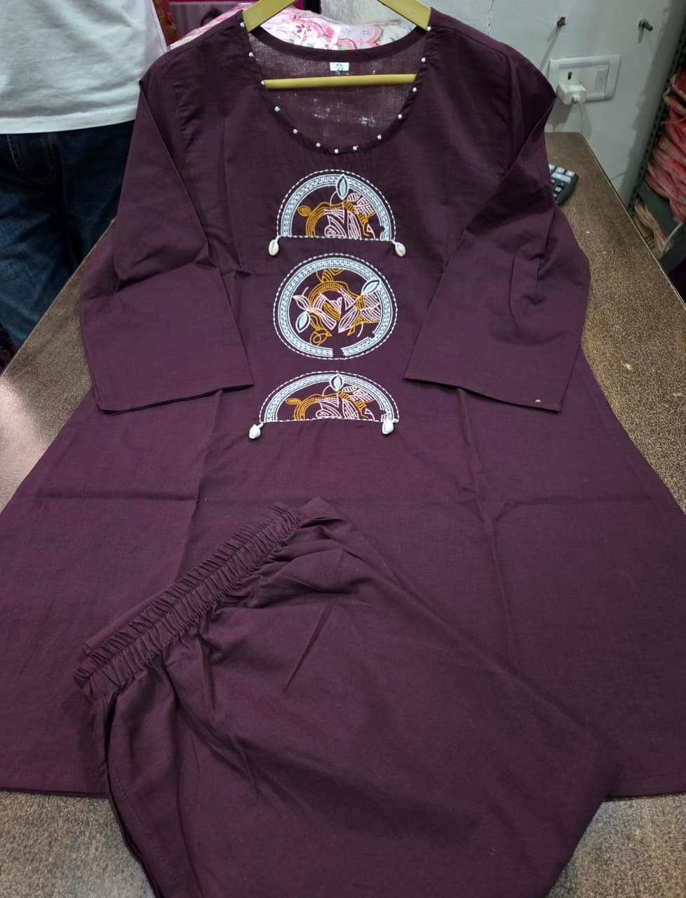 Purple Cotton Embroidered Co-ord Set