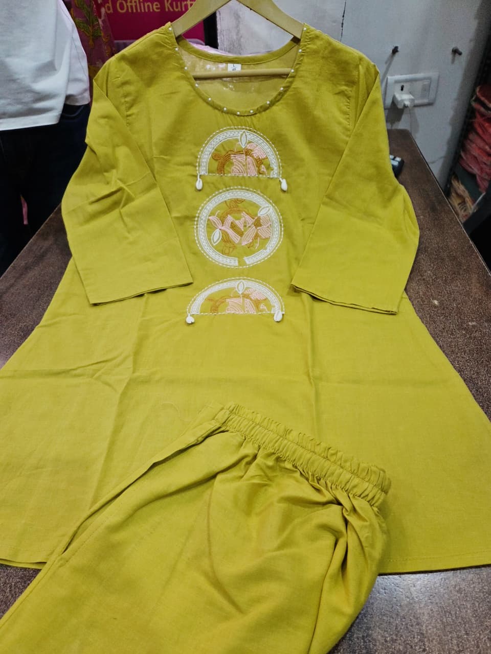 Yellow Cotton Embroidered Co-ord Set