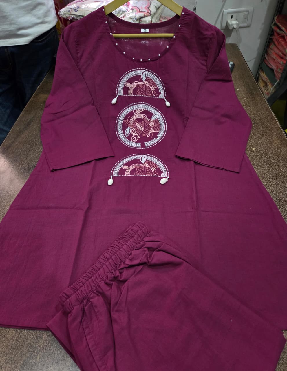 Purple Cotton Embroidered Co-ord Set