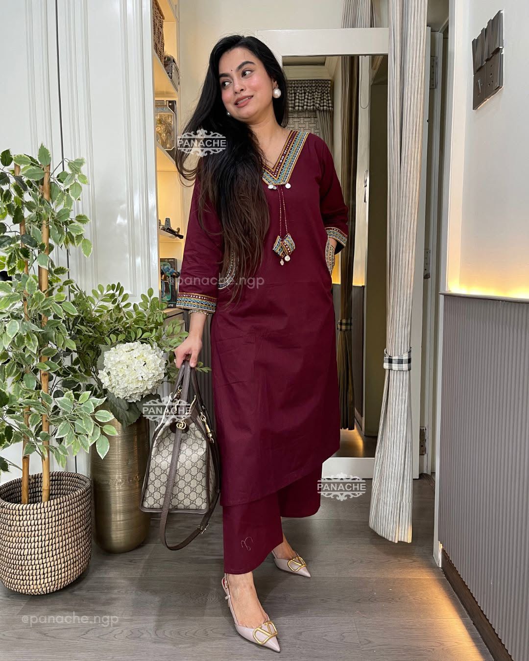 Maaron Printed Cotton Kurta Pant Set