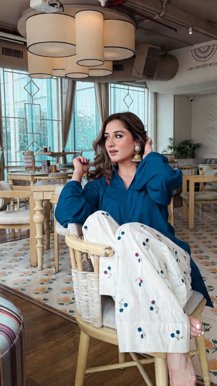 Blue Embroidered Cotton Kurti Palazzo Set