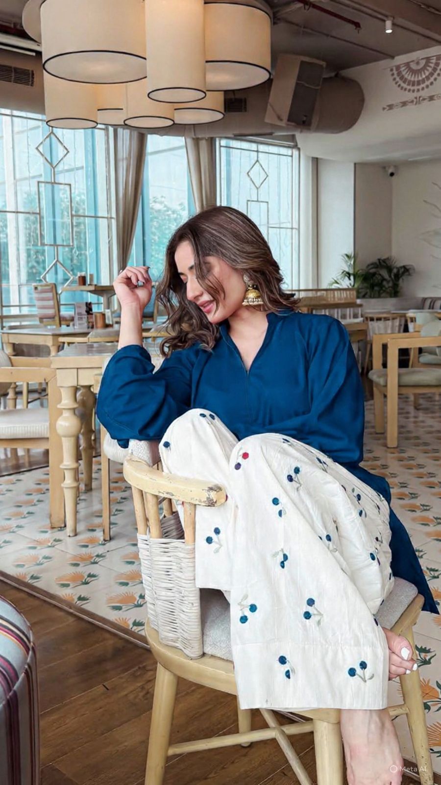 Blue Embroidered Cotton Kurti Palazzo Set