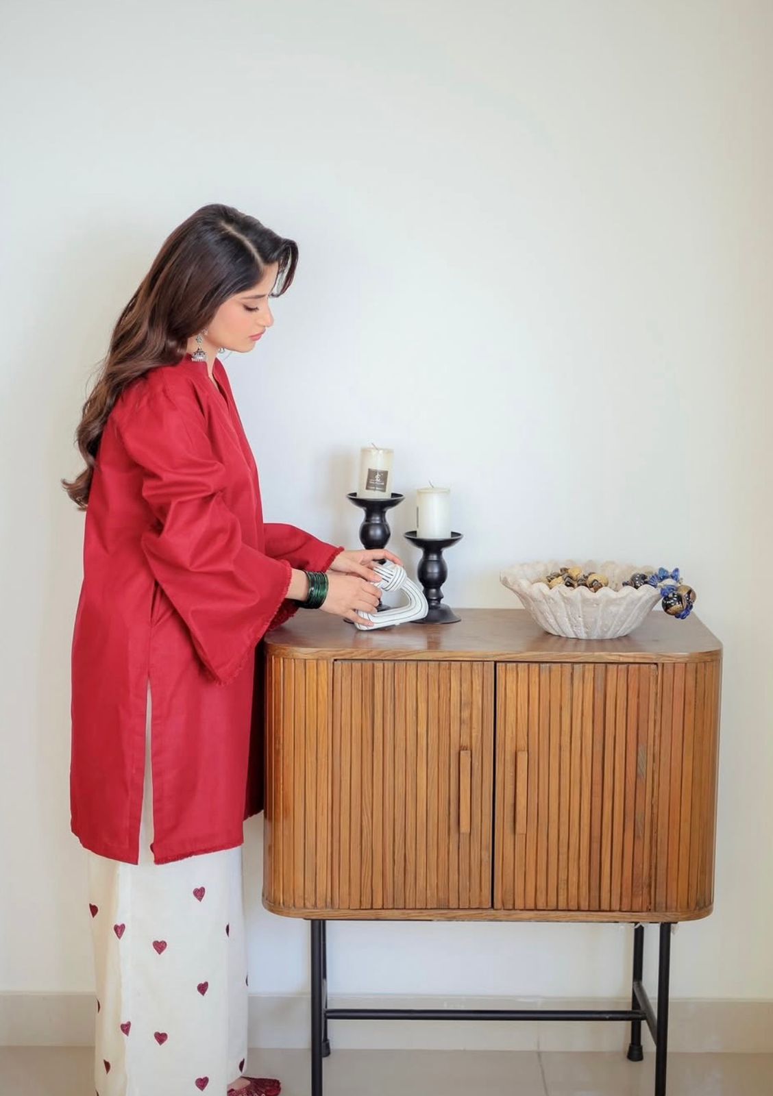 Maroon Embroidered Cotton Kurti Palazzo Set