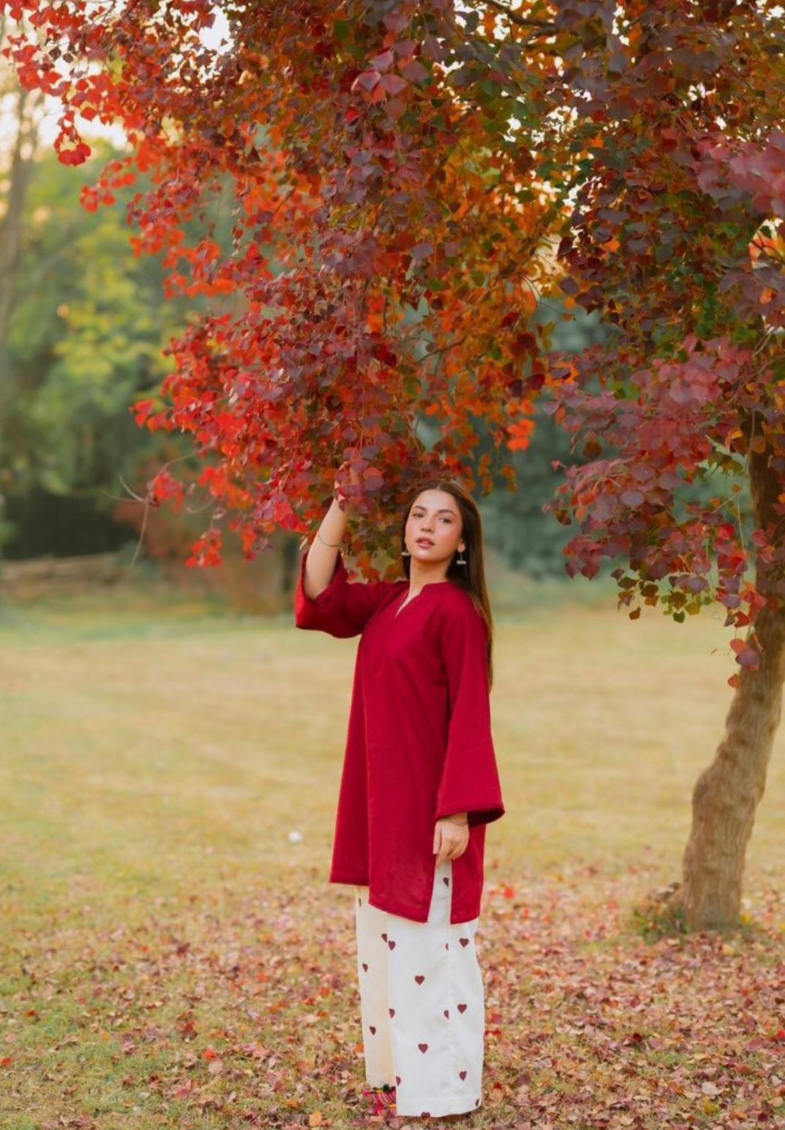 Maroon Embroidered Cotton Kurti Palazzo Set