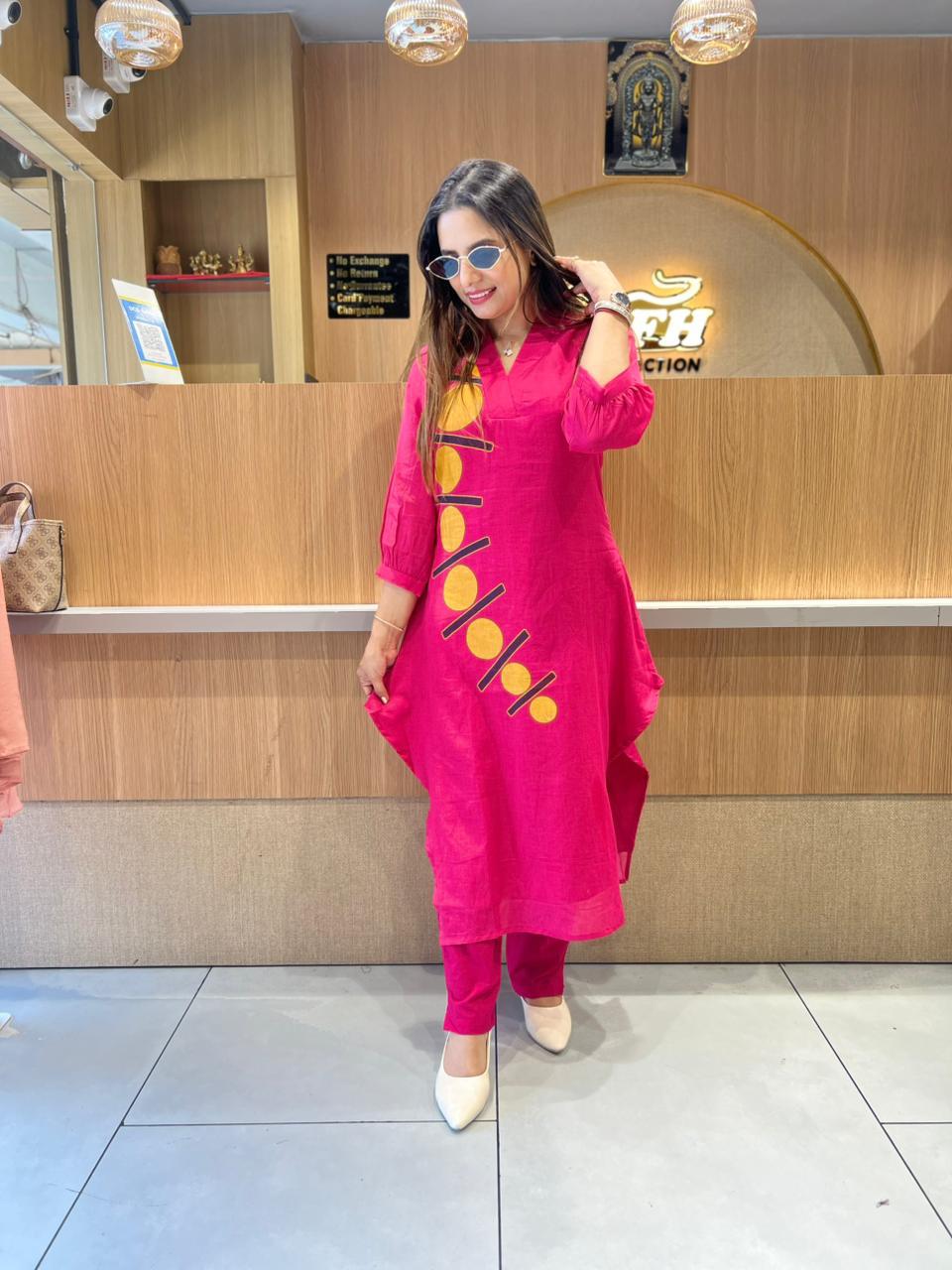 Rani Pink Muslin Kurti Pant Set