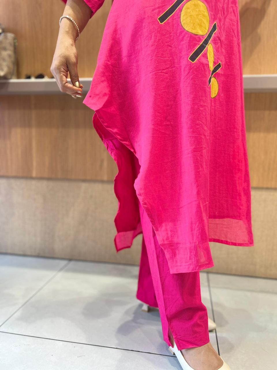 Rani Pink Muslin Kurti Pant Set