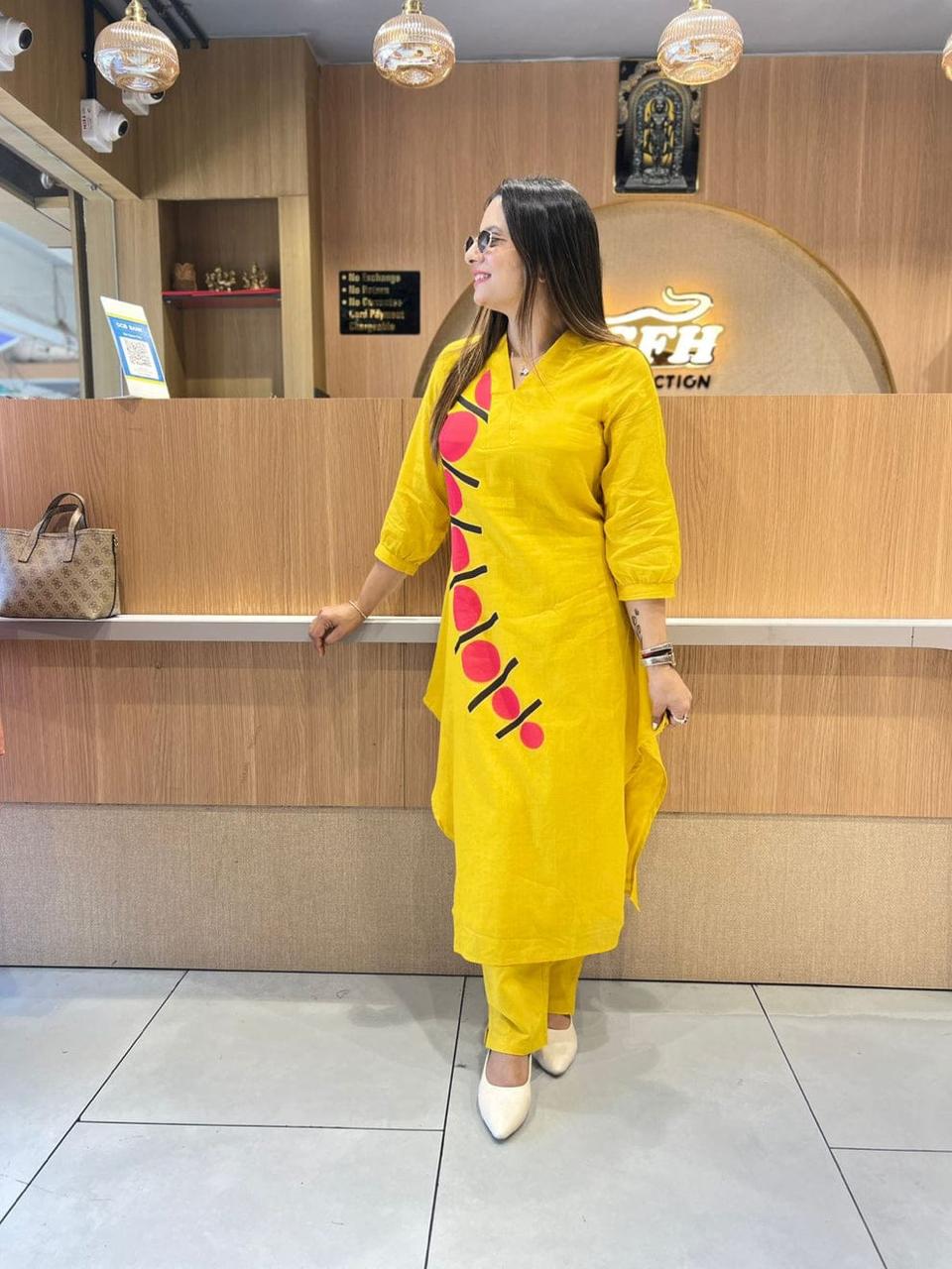 Yellow Tie-Dye Muslin Kurti Set