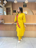 Yellow Tie-Dye Muslin Kurti Set