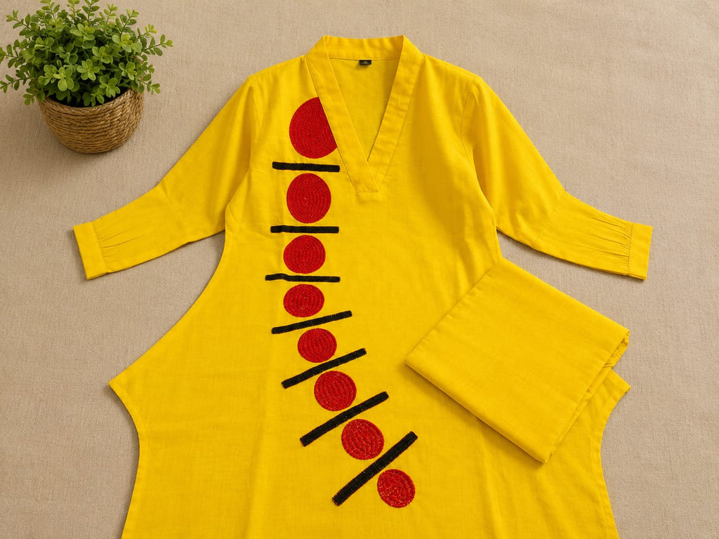 Yellow Tie-Dye Muslin Kurti Set