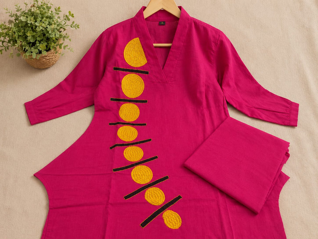 Rani Pink Muslin Kurti Pant Set