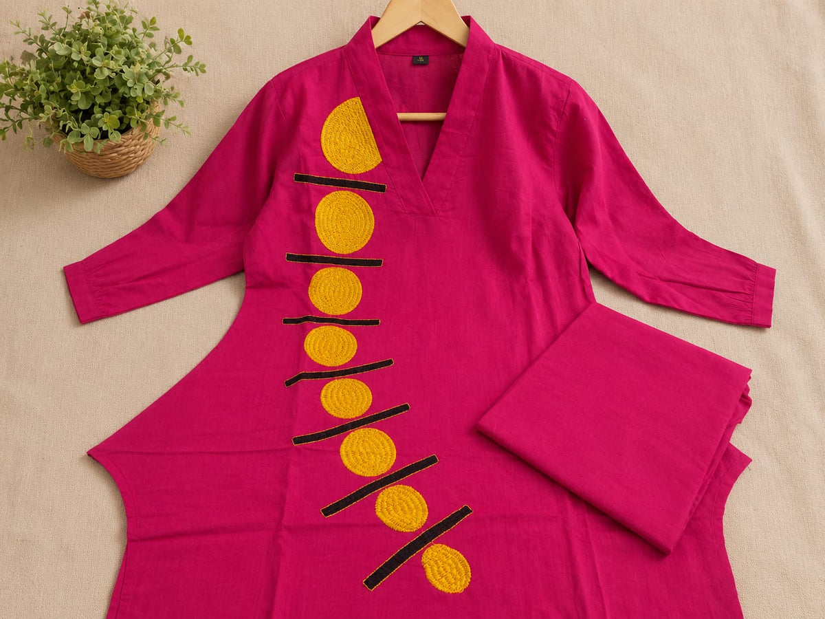 Rani Pink Muslin Kurti Pant Set