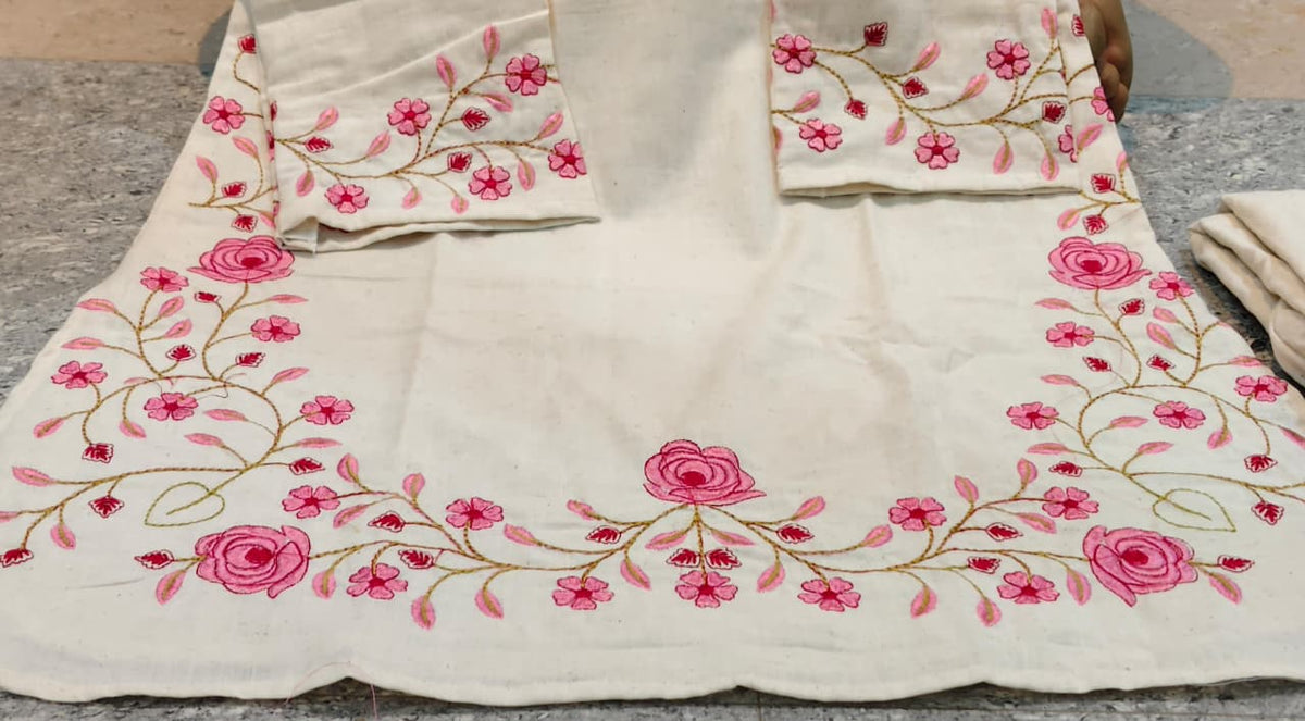 Cream Pink Embroidered Co-ord Set