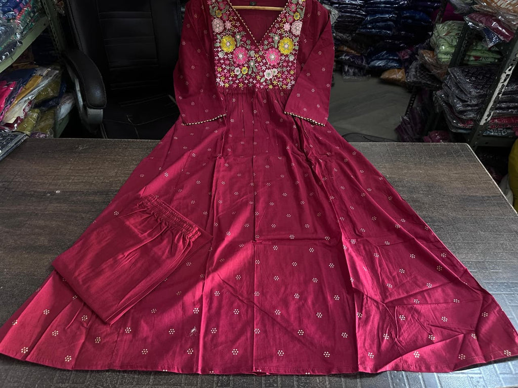 Maroon Cotton Kurta Pant Set