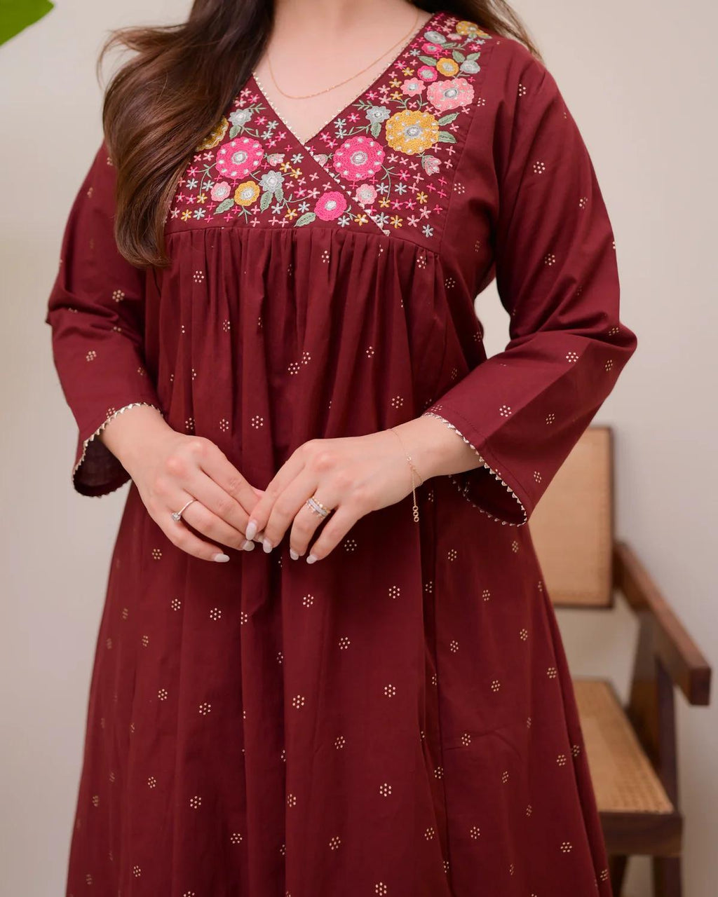 Maroon Cotton Kurta Pant Set