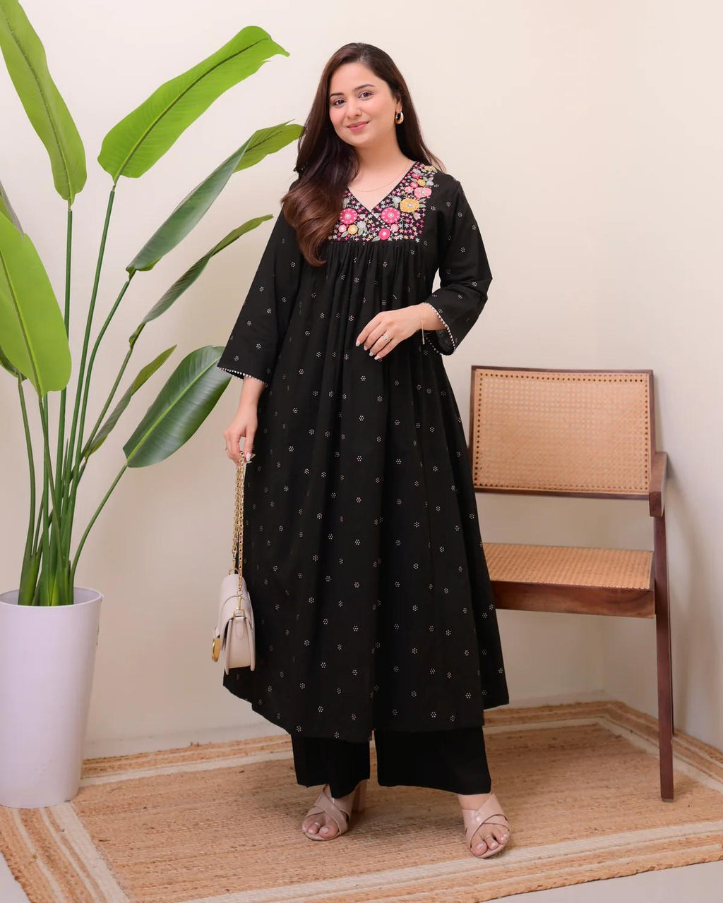 Black Cotton Kurta Pant Set