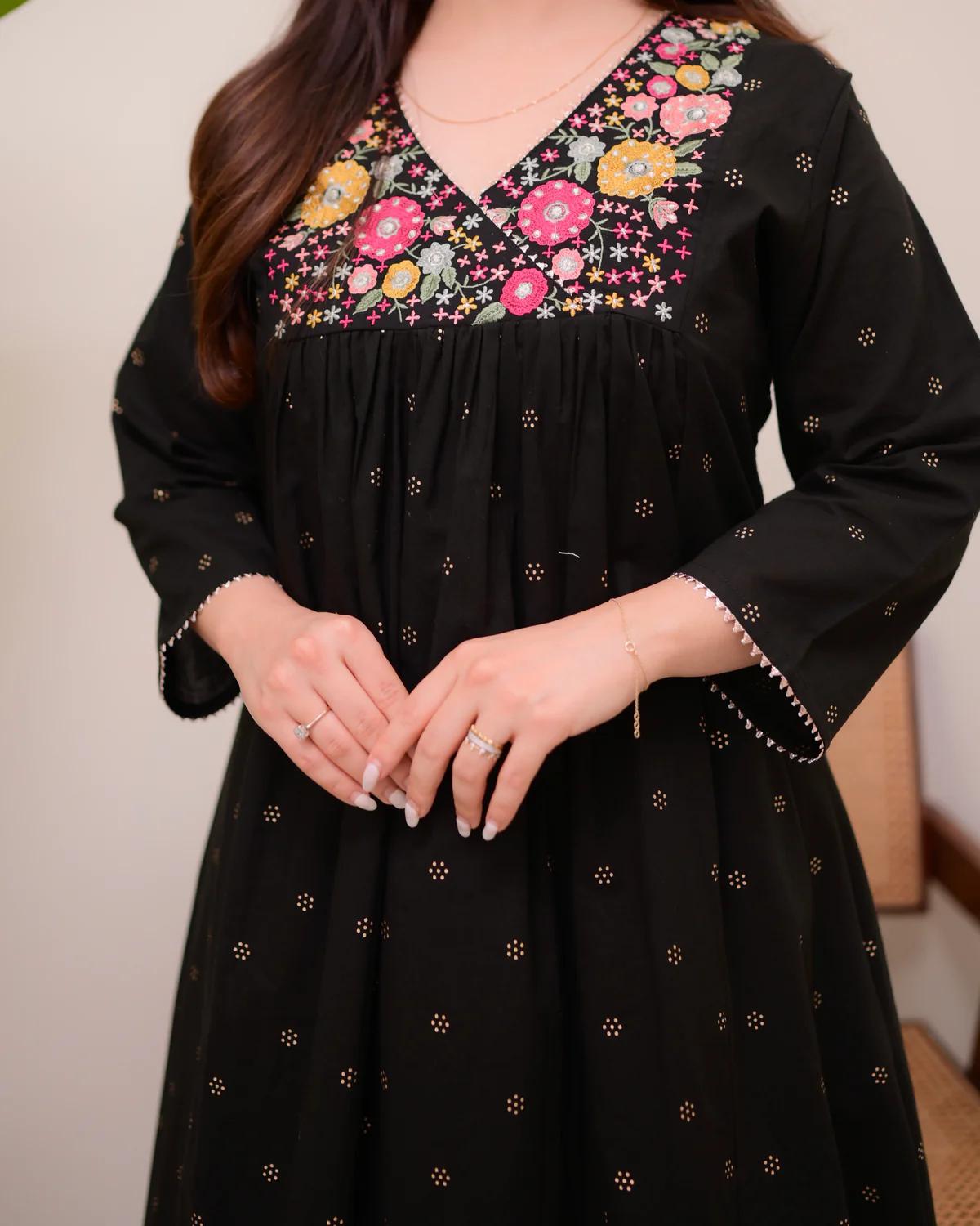 Black Cotton Kurta Pant Set