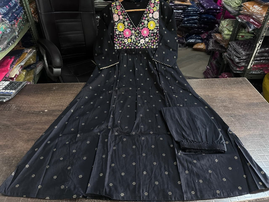 Black Cotton Kurta Pant Set