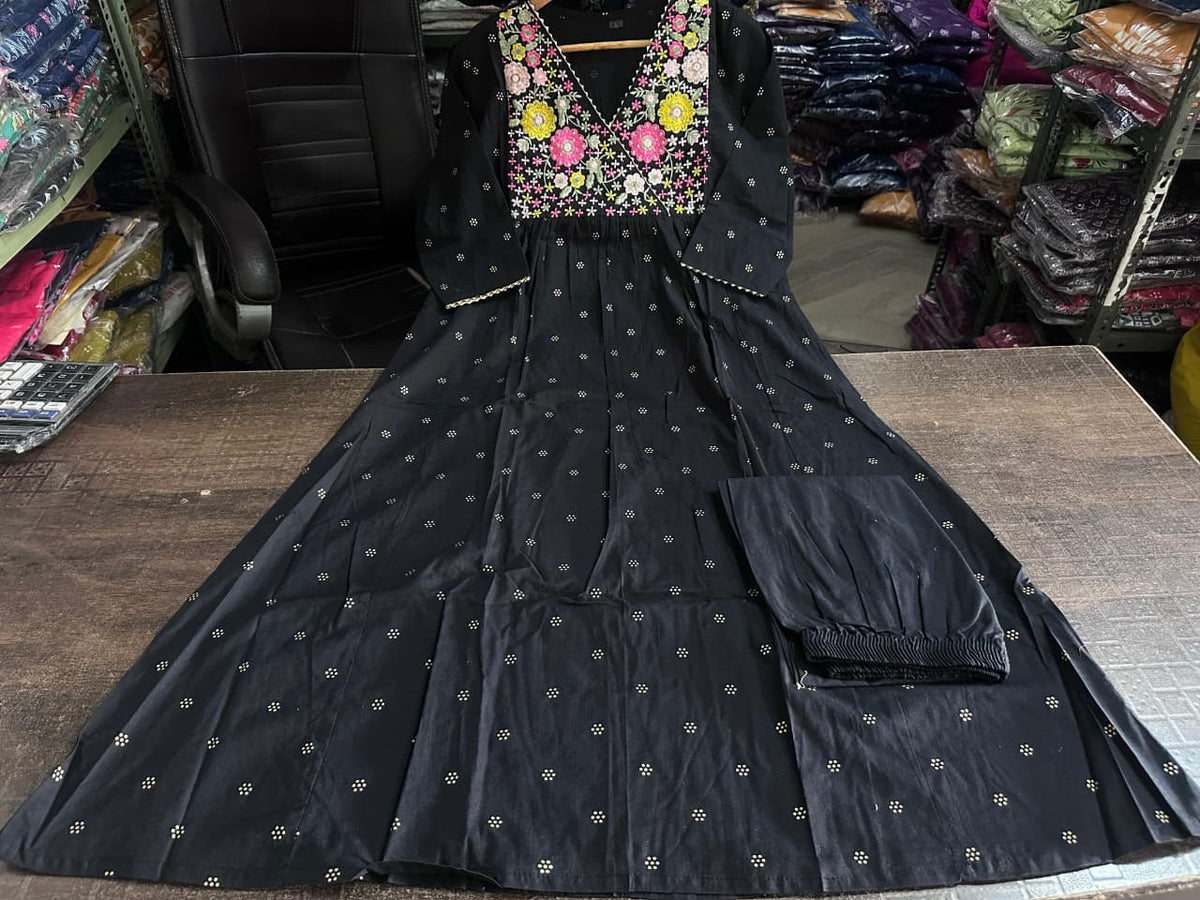 Black Cotton Kurta Pant Set
