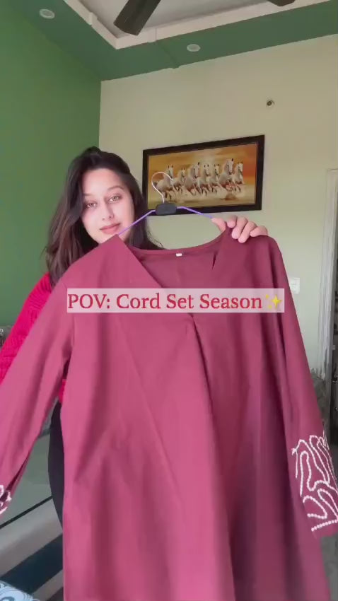 Red Embroidered Cotton Co-ord Set